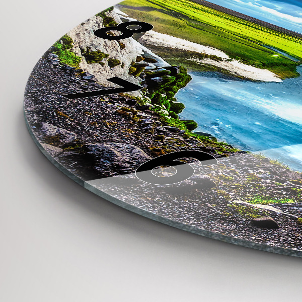 Round glass clock Waterfall in Iceland
