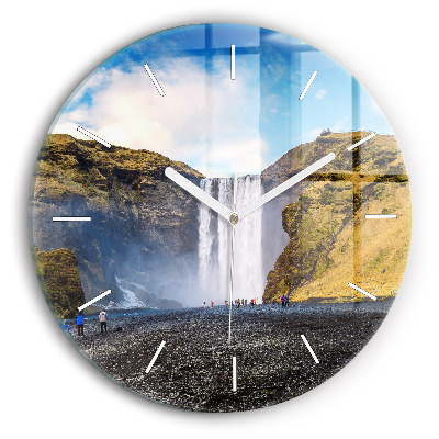Round glass clock Waterfall in Iceland