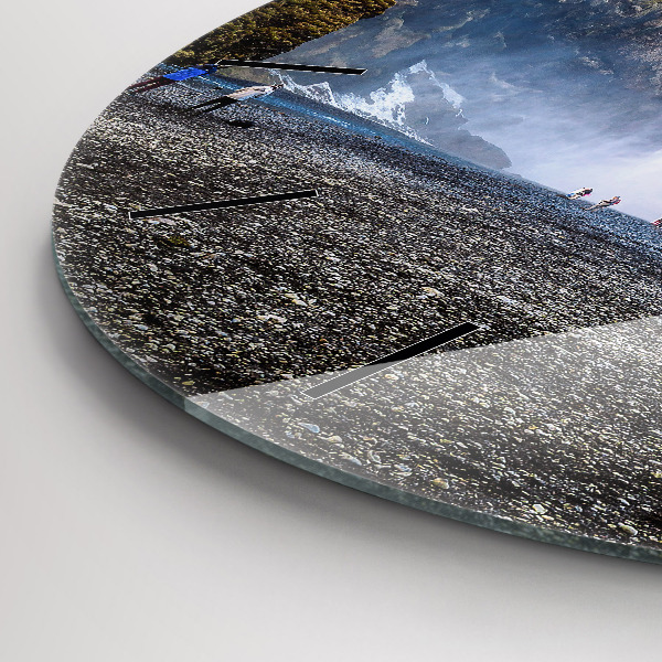 Round glass clock Waterfall in Iceland