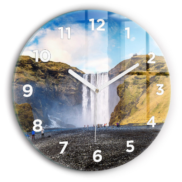 Round glass clock Waterfall in Iceland