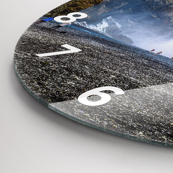 Round glass clock Waterfall in Iceland