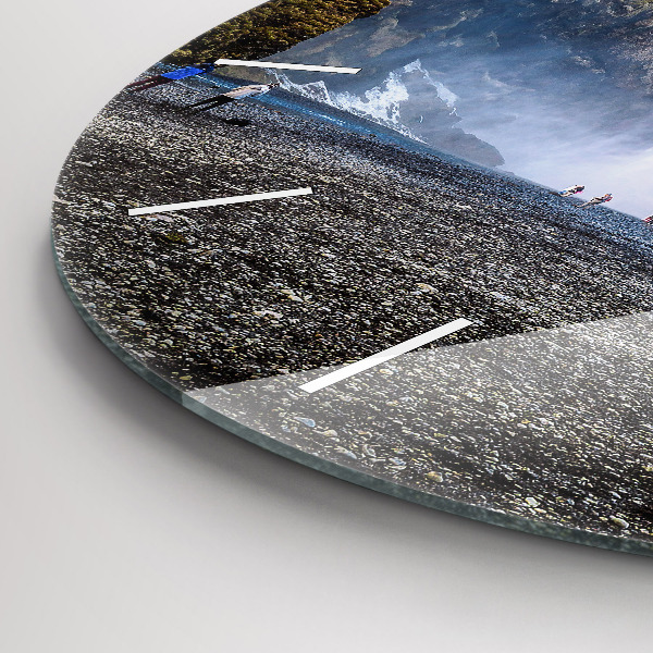 Round glass clock Waterfall in Iceland