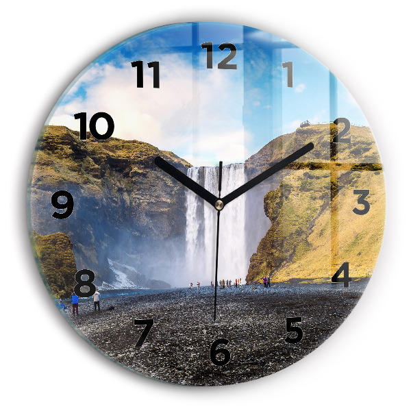 Round glass clock Waterfall in Iceland