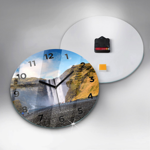 Round glass clock Waterfall in Iceland