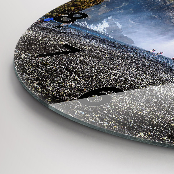 Round glass clock Waterfall in Iceland