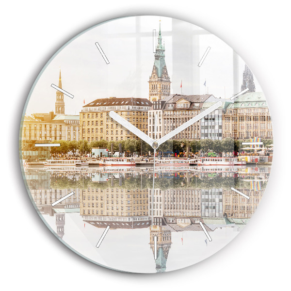 Round glass clock River Hamburg Germany