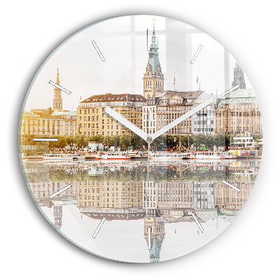 Round glass clock River Hamburg Germany