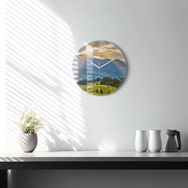 Round glass clock Landscape with forests