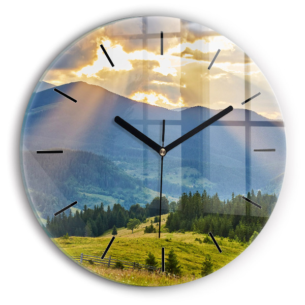 Round glass clock Landscape with forests