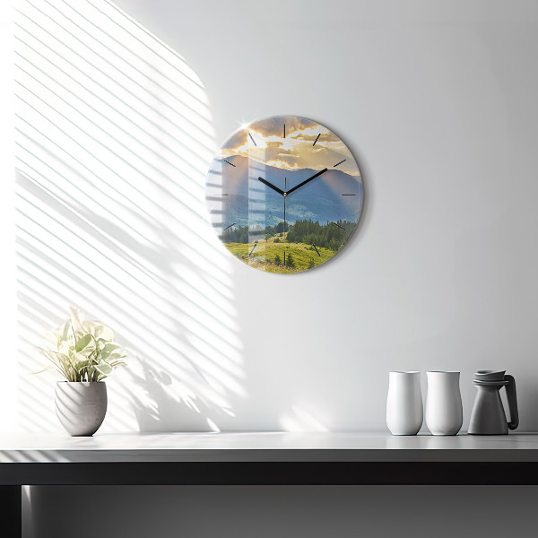 Round glass clock Landscape with forests