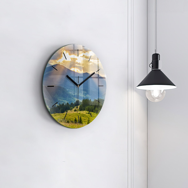 Round glass clock Landscape with forests