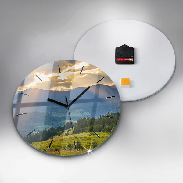 Round glass clock Landscape with forests