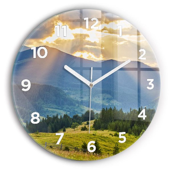 Round glass clock Landscape with forests