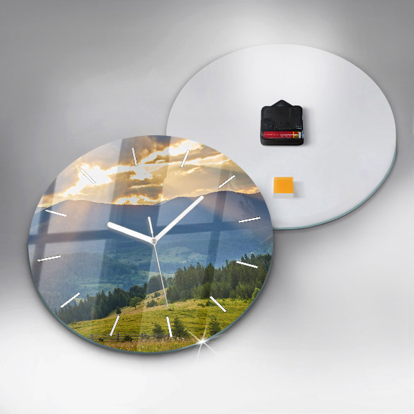 Round glass clock Landscape with forests