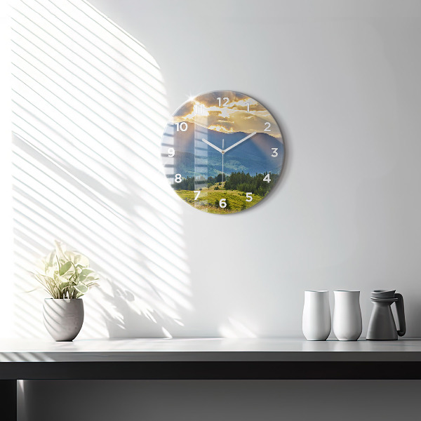 Round glass clock Landscape with forests