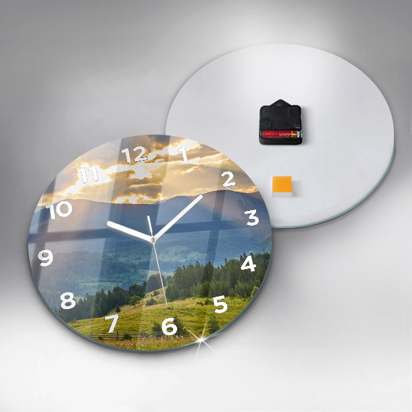 Round glass clock Landscape with forests