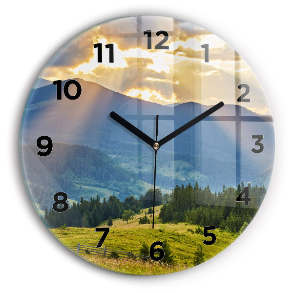 Round glass clock Landscape with forests