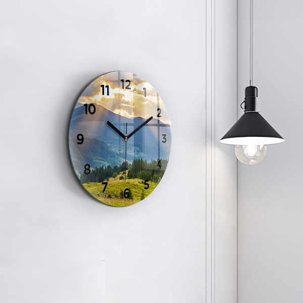 Round glass clock Landscape with forests