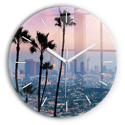 Round glass clock Los Angeles Sunset