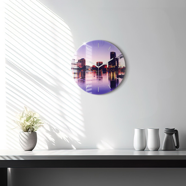 Round glass clock Orlando city skyline