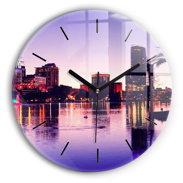 Round glass clock Orlando city skyline