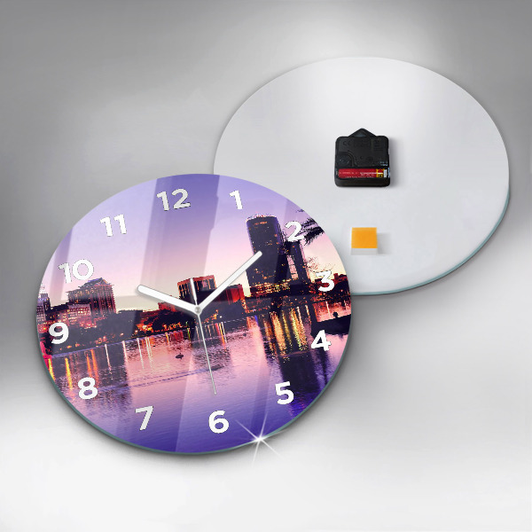 Round glass clock Orlando city skyline