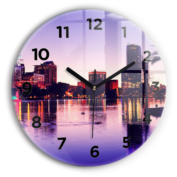 Round glass clock Orlando city skyline