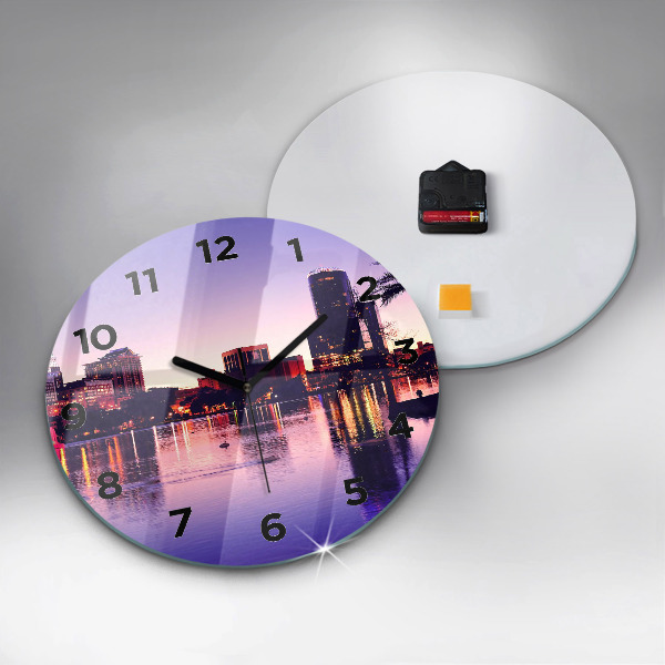 Round glass clock Orlando city skyline