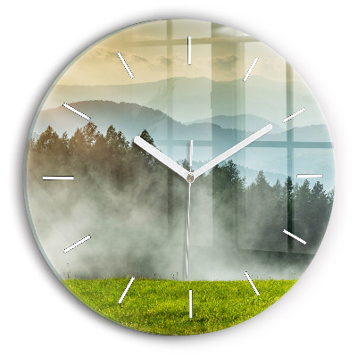 Round glass clock Mountain landscape