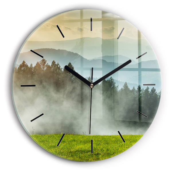 Round glass clock Mountain landscape