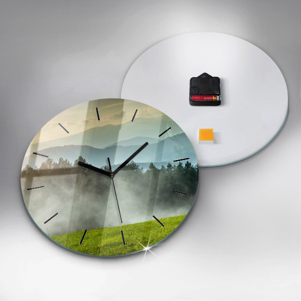 Round glass clock Mountain landscape