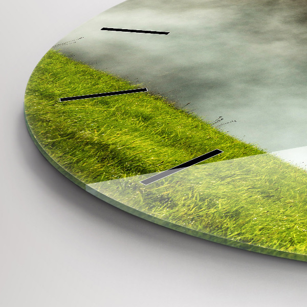 Round glass clock Mountain landscape