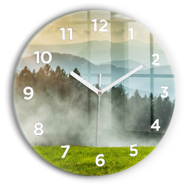 Round glass clock Mountain landscape