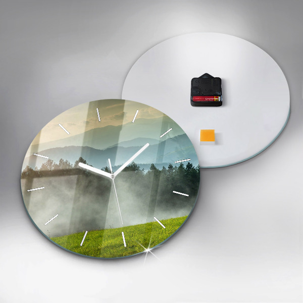 Round glass clock Mountain landscape