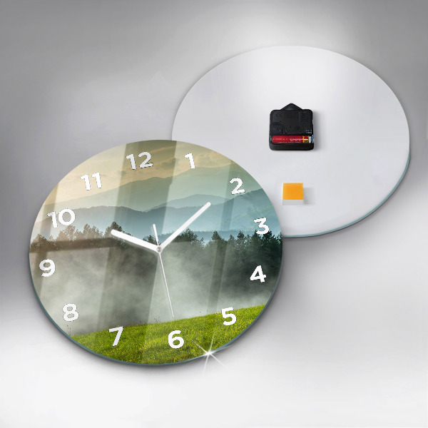 Round glass clock Mountain landscape