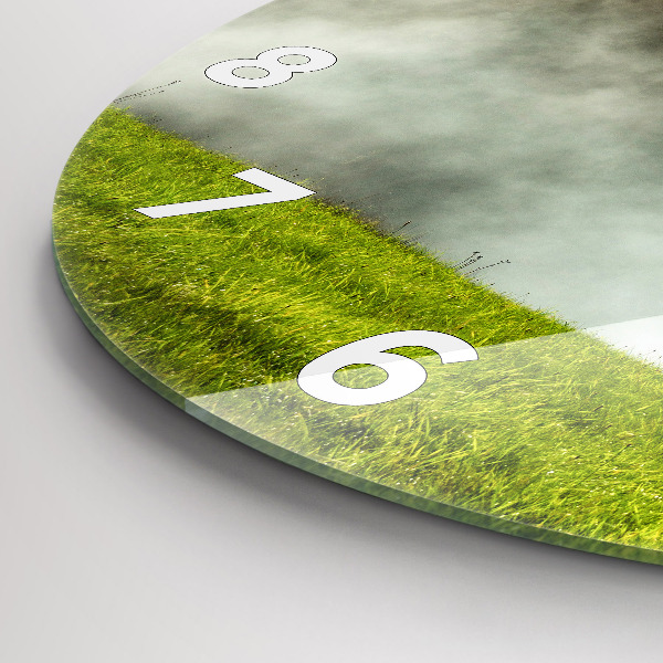 Round glass clock Mountain landscape