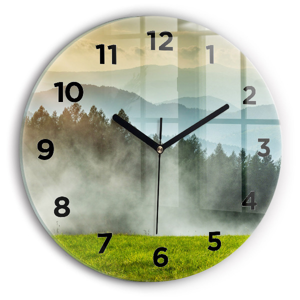 Round glass clock Mountain landscape