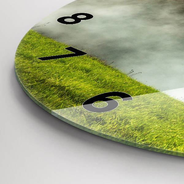 Round glass clock Mountain landscape