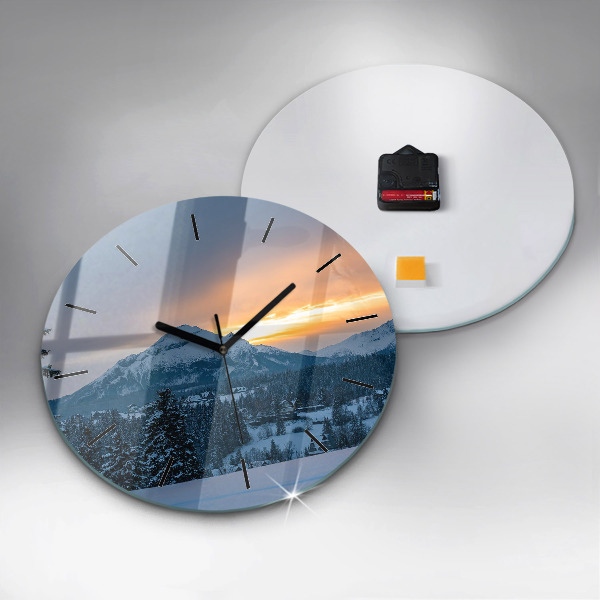 Round glass clock Mountain landscape