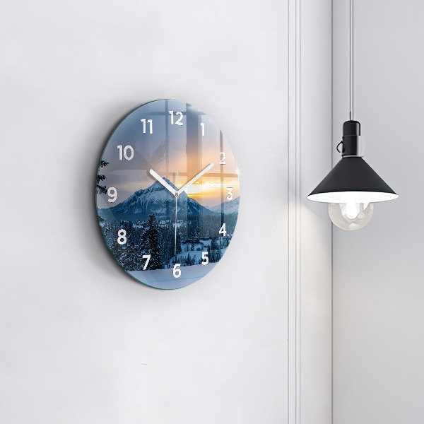 Round glass clock Mountain landscape