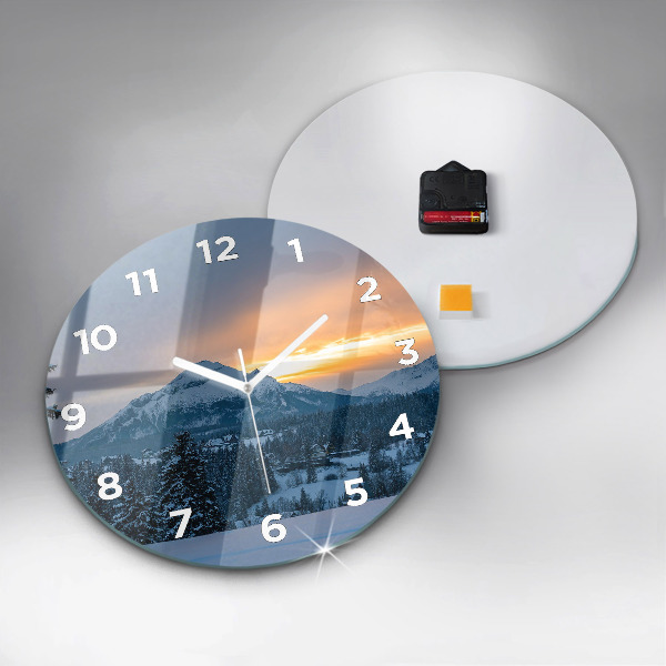 Round glass clock Mountain landscape