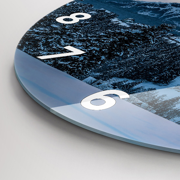 Round glass clock Mountain landscape