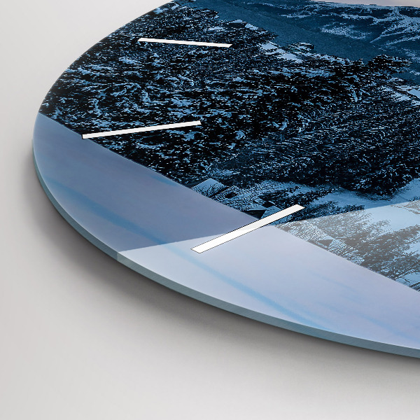 Round glass clock Mountain landscape
