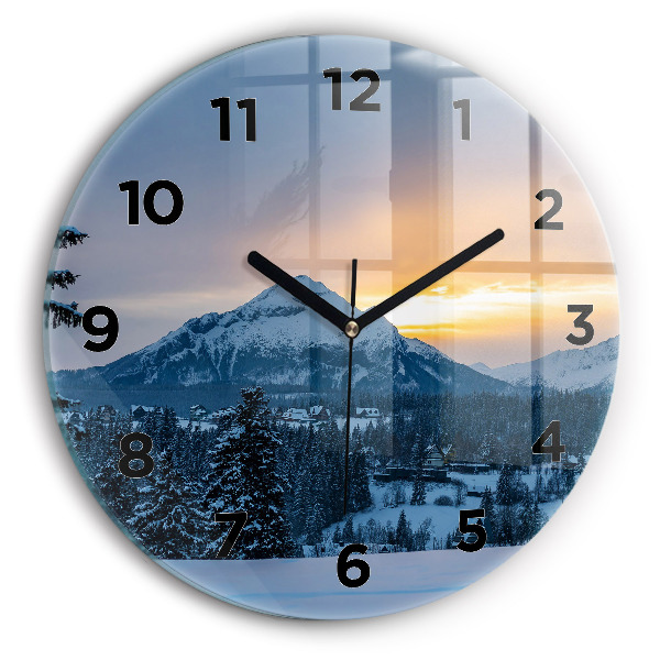 Round glass clock Mountain landscape