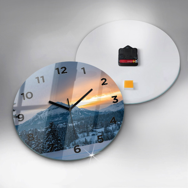 Round glass clock Mountain landscape
