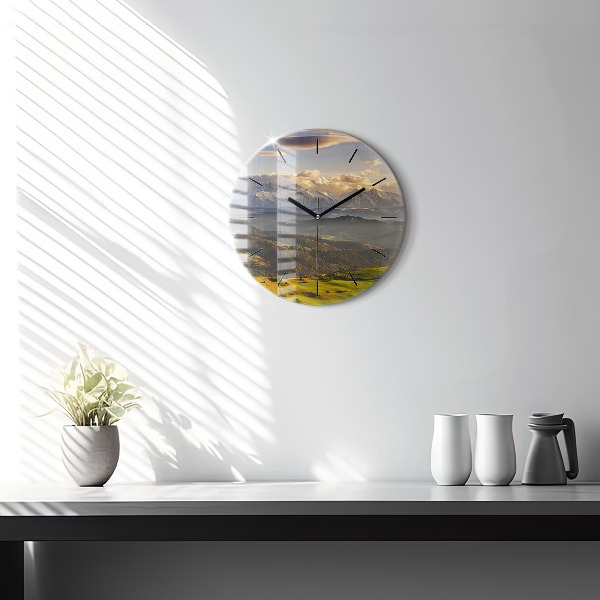Round glass clock Mountains - Pieniny Wysoki Wierch