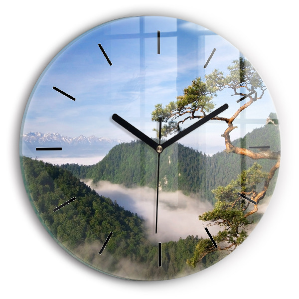Round glass clock Sokolica Peak in the Pieniny Mountains