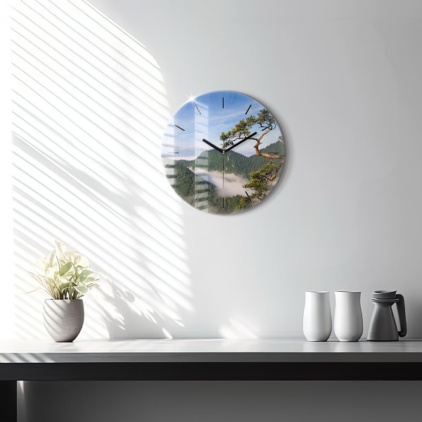 Round glass clock Sokolica Peak in the Pieniny Mountains