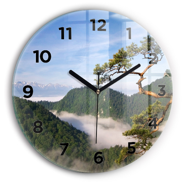 Round glass clock Sokolica Peak in the Pieniny Mountains
