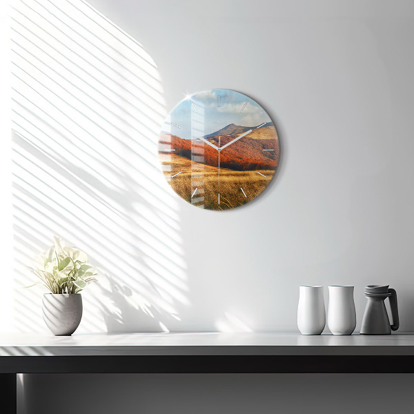 Round glass clock Mountain landscape